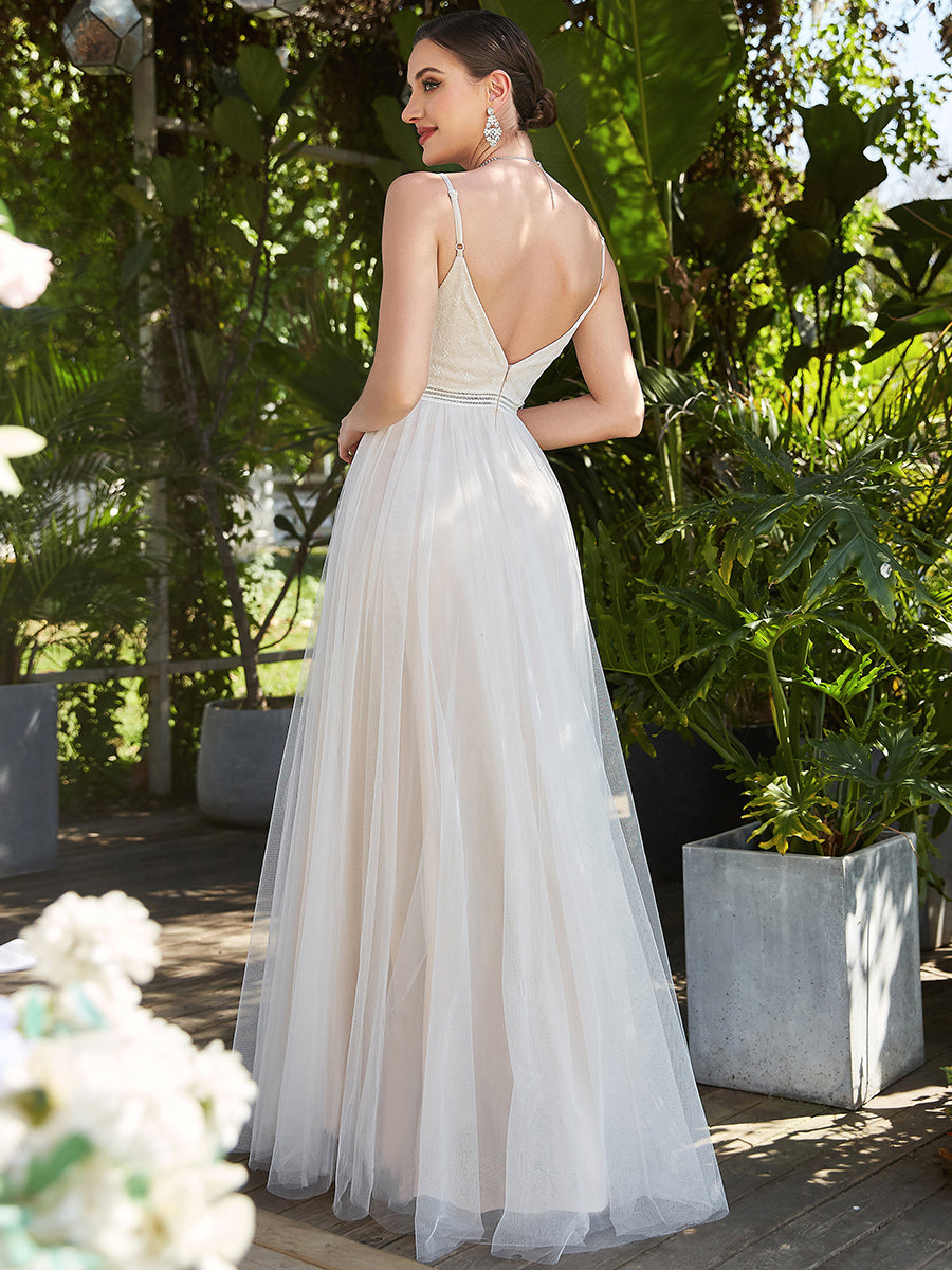 Backless and Sleeveless Wholesale Wedding Dresses with Deep V Neck