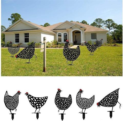 ILAHUI 5 pièces Poule Decorative Jardin,Poules decoratives extérieur,Poulet  du Jardin Décoration pour pelouse Chemin Trottoir Jardin(Acrylique)