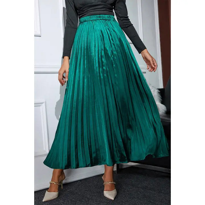 Satin Pleated Maxi Skirt