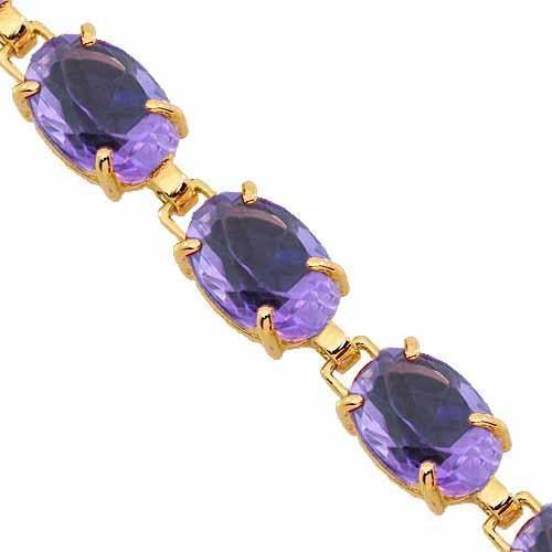 14K Yellow Solid Gold Womens Amethyst 