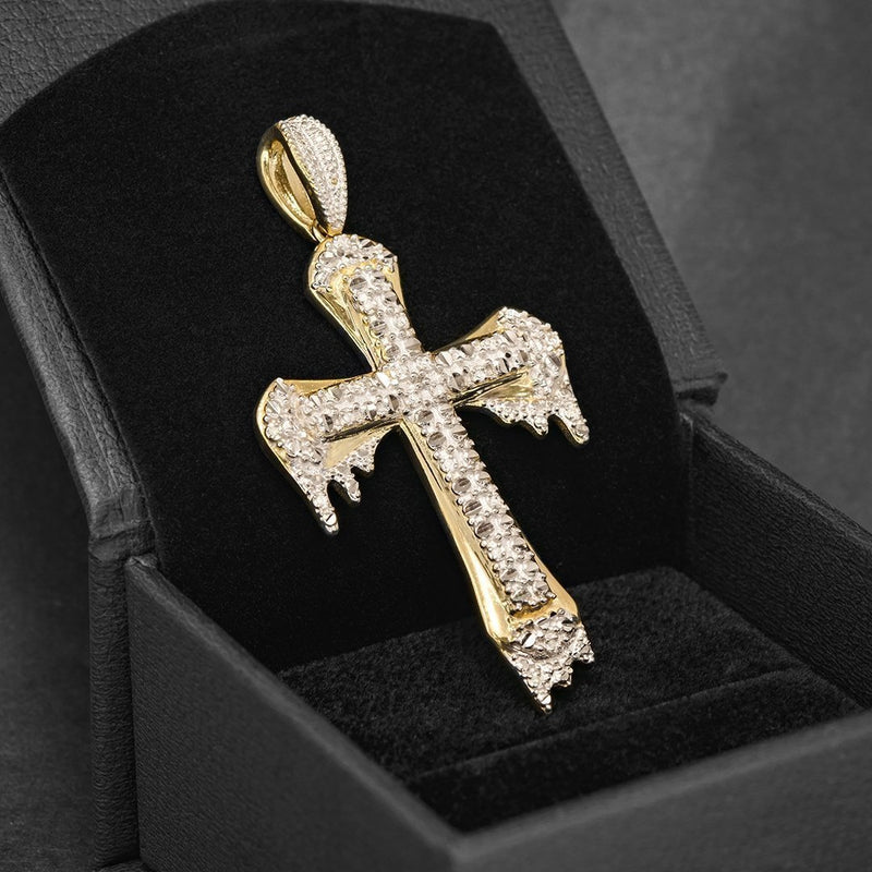 10k Yellow Gold Diamond Drip Cross Pendant 0.15 Ctw – Avianne Jewelers