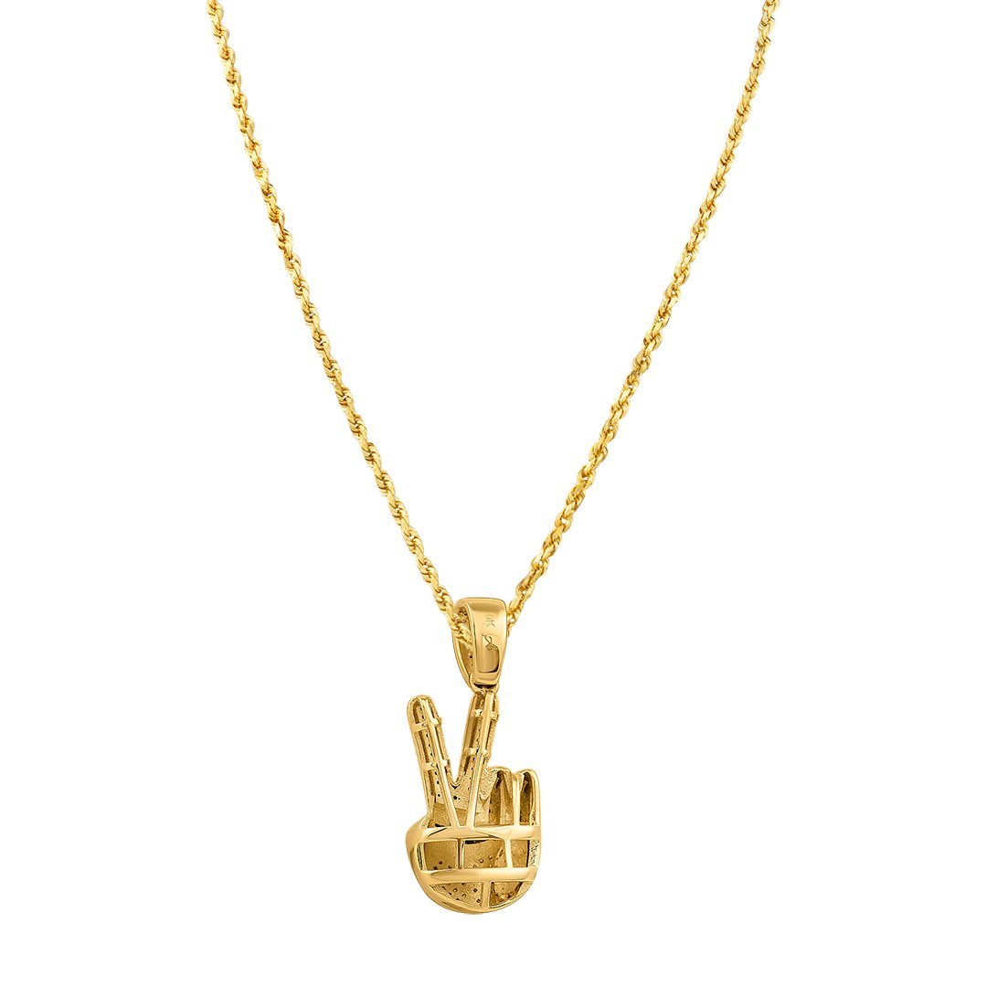 10k Yellow Gold Diamond Peace Sign Pendant Necklace For Women