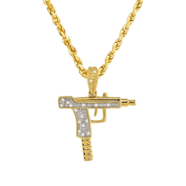 10k Yellow Gold Diamond Uzi Pistol Pendant 0.10 Ctw–Pendants