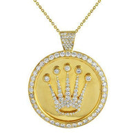 Thumbnail for 14K Solid Yellow Gold Crown Pendant With Round Diamonds 5.75 Ctw