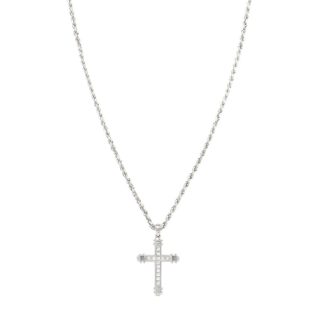 14K White Gold Mens Diamond Cross 