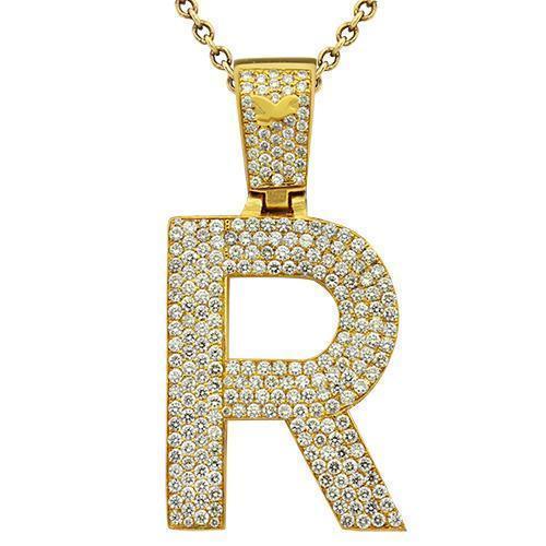 Diamond Initial Letter R Pendant in 14k Yellow Gold 9.5 Ctw – Avianne ...
