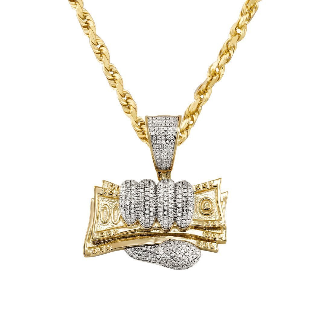 10k Yellow Gold Diamond Money in Hand Pendant 0.56 Ctw – Avianne Jewelers