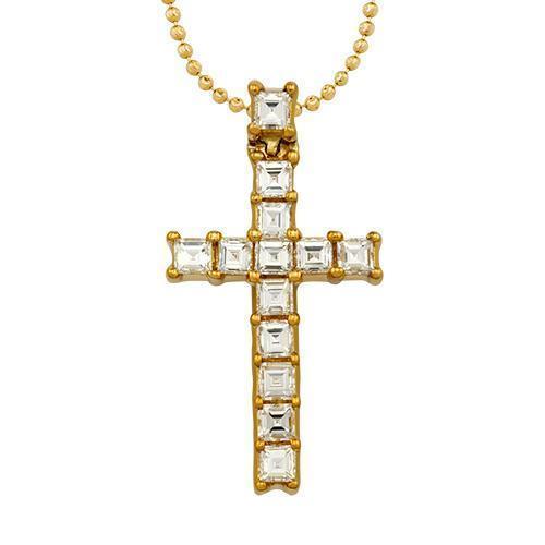 18k Yellow Gold Princess Cut Diamond Cross Pendant 1.75 Ctw – Avianne ...