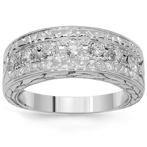 14K White Solid Gold Mens Diamond Wedding Ring Band 1 Ctw – Avianne ...