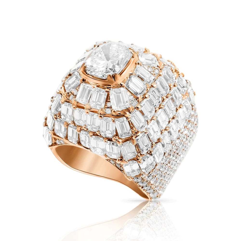 14K Rose Gold Diamond Emerald Ring With Cushion Center Stone 15.66 Ctw ...