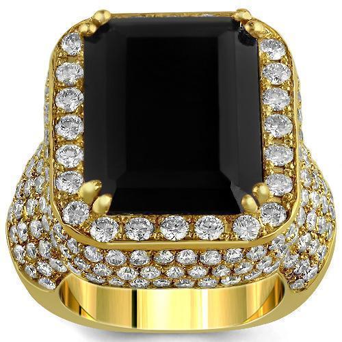 Sterling Silver Yellow Gold Plated Semi Precious Crystal Mens Onyx Rin Mens Onyx Rings