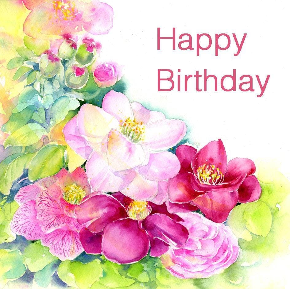 Camellias Flower Happy Birthday Card | Sheila Gill