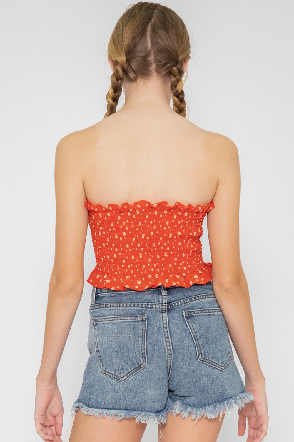 red ruffle tube top