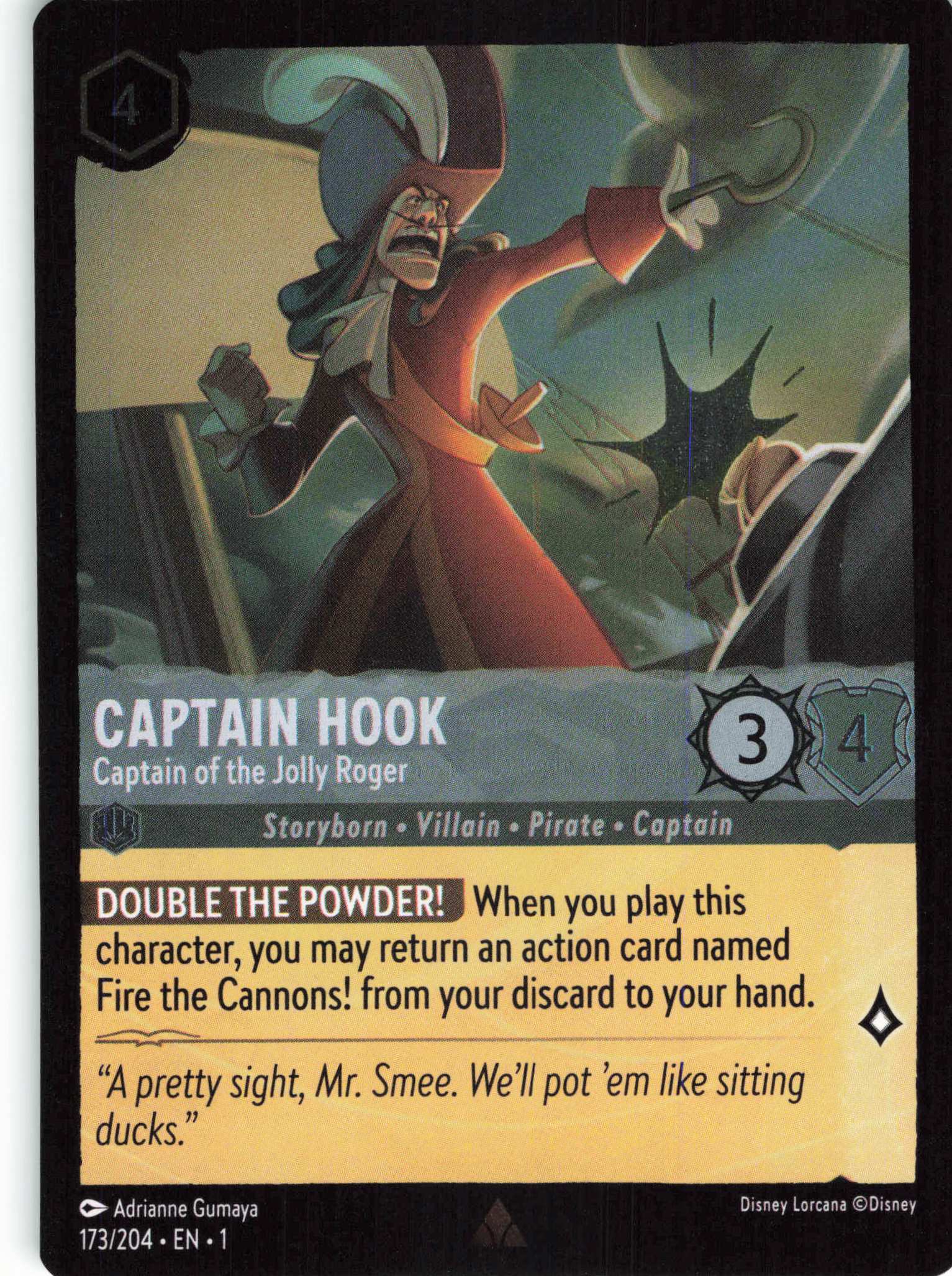 Cold Foil Captain Hook - Captain of the Jolly Roger 173/204 Rare The First Chapter Disney Lorcana TCG
