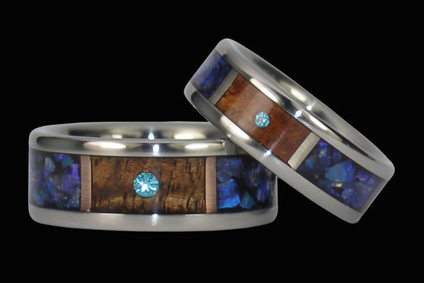 Blue Diamond Australian Opal Titanium Rings Hawaii Titanium Rings