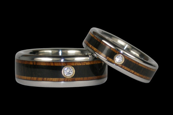 Diamond And Wood Titanium Wedding Ring Set From Hawaii Titanium