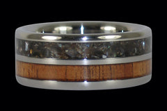 Black Pearl and Koa Wood Titanium Ring - Hawaii Titanium Rings
