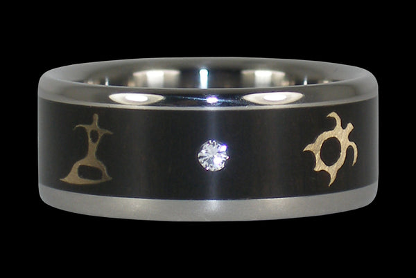 Diamond Blackwood Titanium Wedding Band With Gold Turtle And