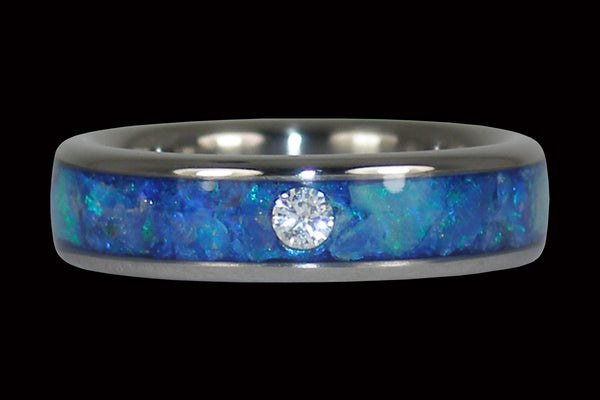 Blue Opal Diamond Titanium Stack Ring Hawaii Titanium Rings