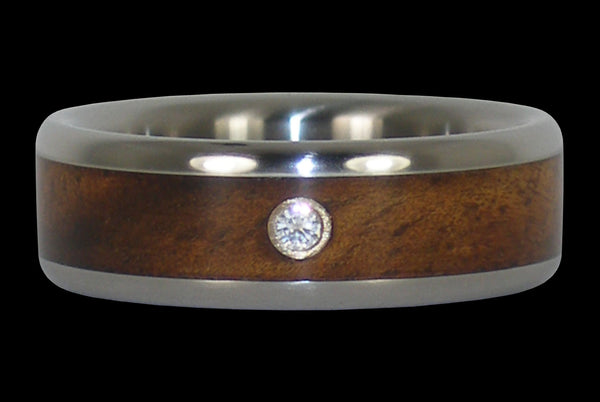 Diamond Hawaiiantitanium Ring Wedding Band With Curly Koa