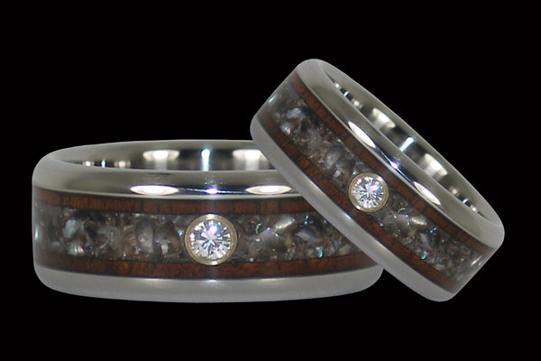 Black Pearl And Koa Diamond Hawaii Titanium Rings Hawaii