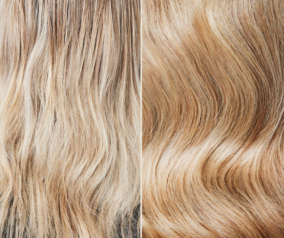Before and after Neal & Wolf Hydrate Moisture Treatment on fine hair