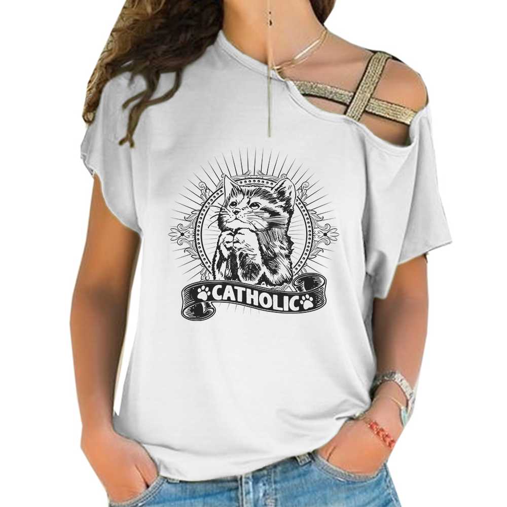 CATHOLIC Cross Shoulder T-shirts