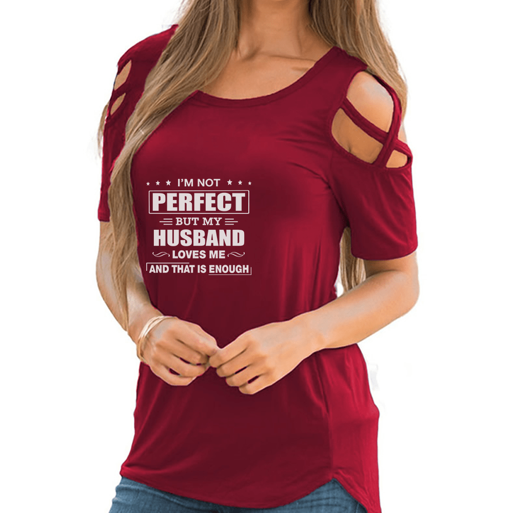 Adicats Red / 3XL My Husband Loves Me Shoulder T-shirts