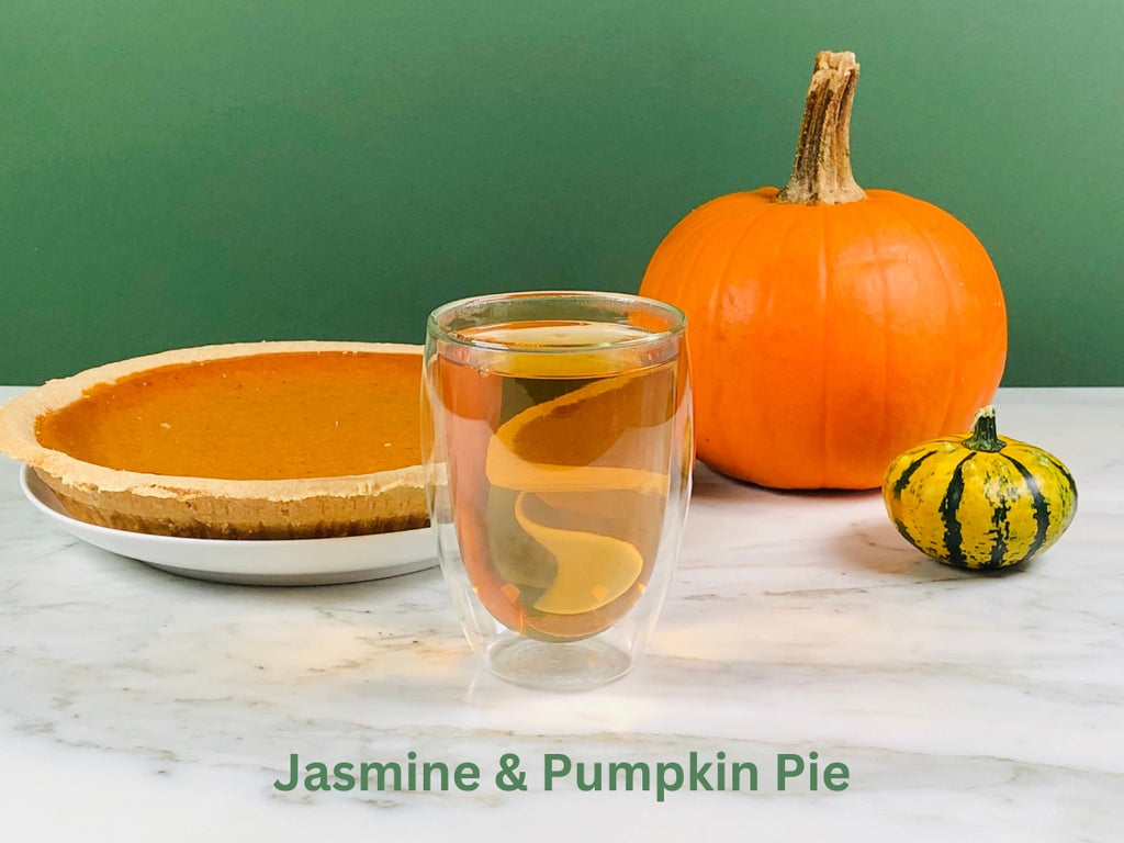 pumpkin pie and a cup of imperial jasmine tea