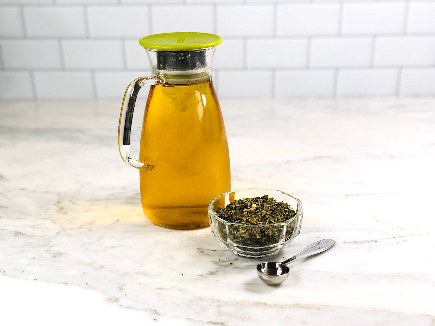 Organic Moringa Mint Cold Brew and tea leaves