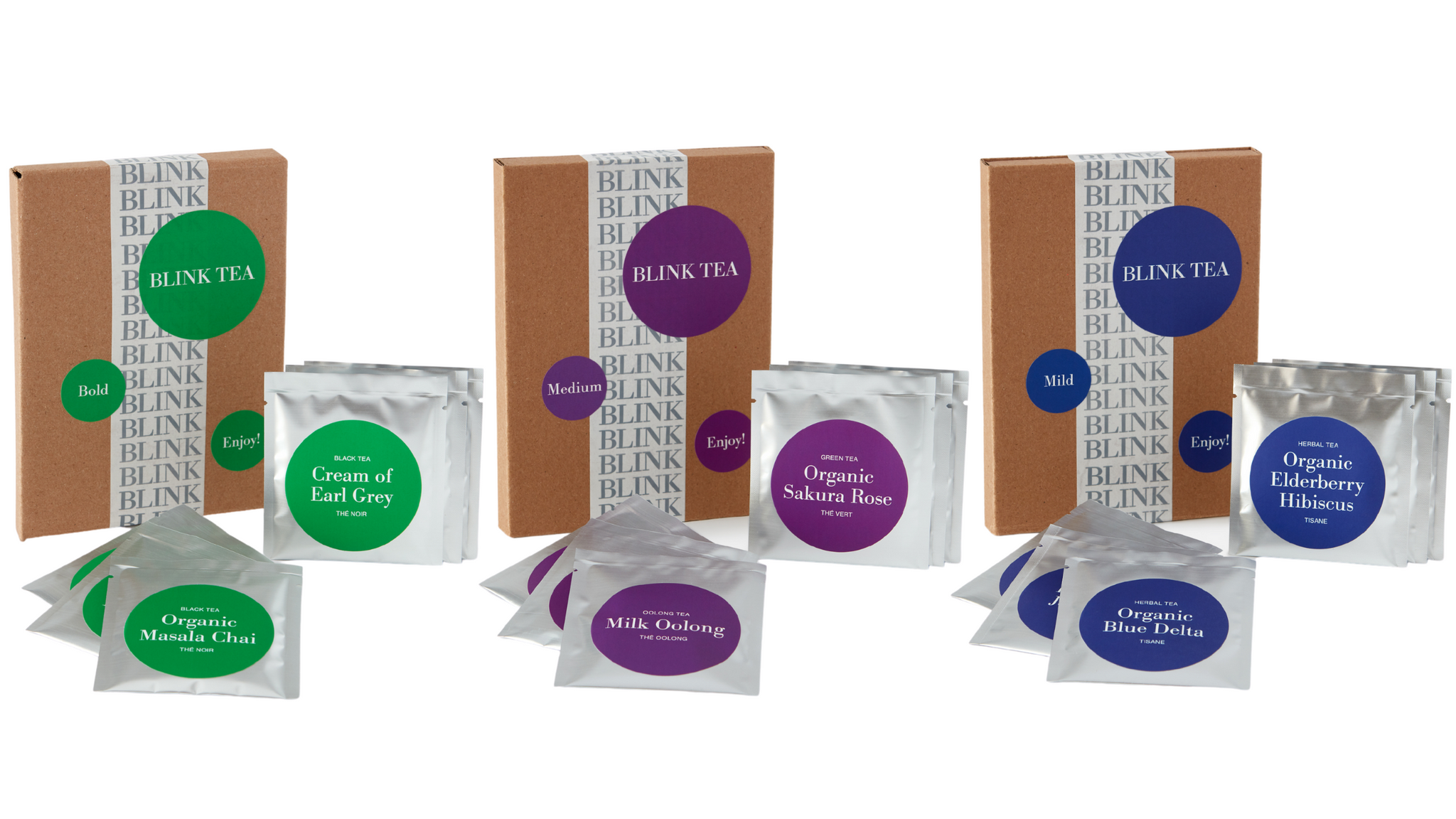 Blink Tea Bold Medium and Mild Sample Packs 