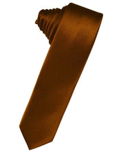 Load image into Gallery viewer, Cardi Self Tie Cognac Luxury Satin Skinny Necktie