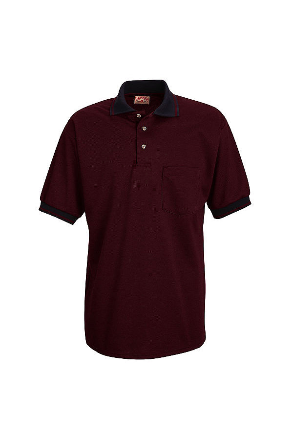 Men's Burgundy and Black Short Sleeve Performance Knit Twill Polo ...