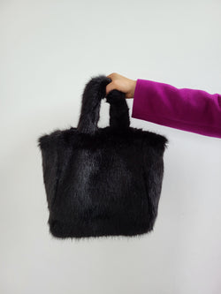 Carrie vegan luxury faux fur bag in black