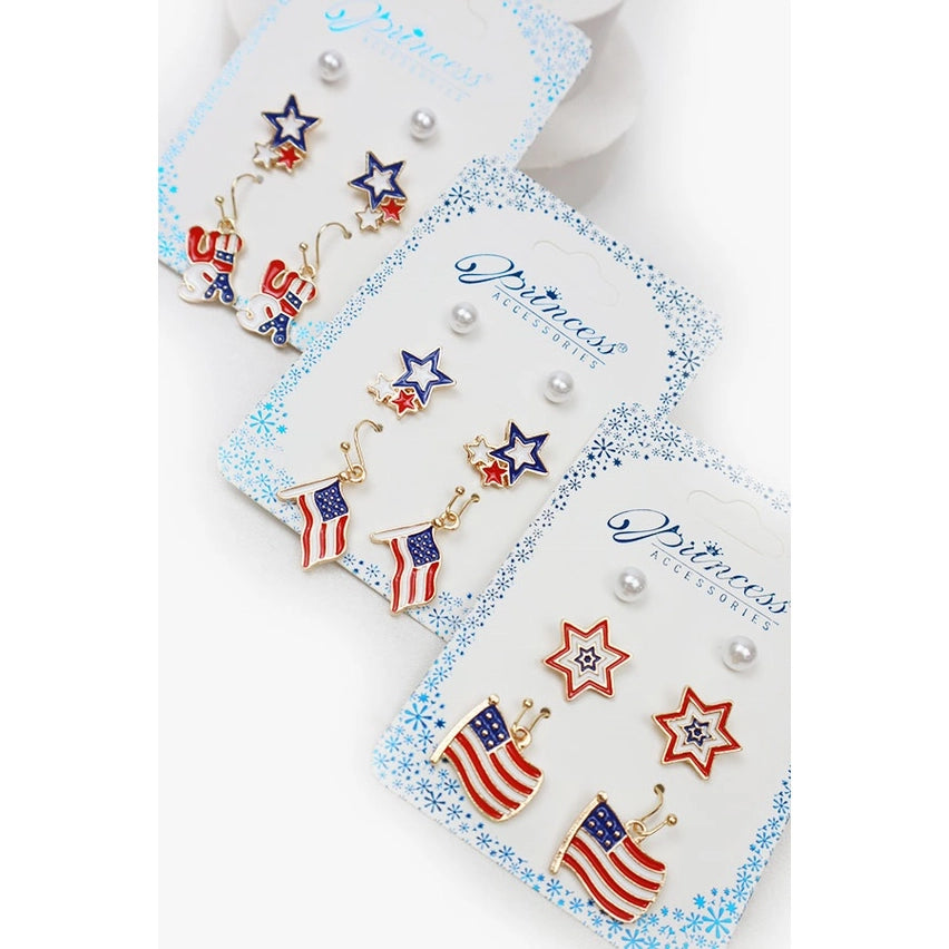 AMERICAN FLAG ASSORTED EARRING SET