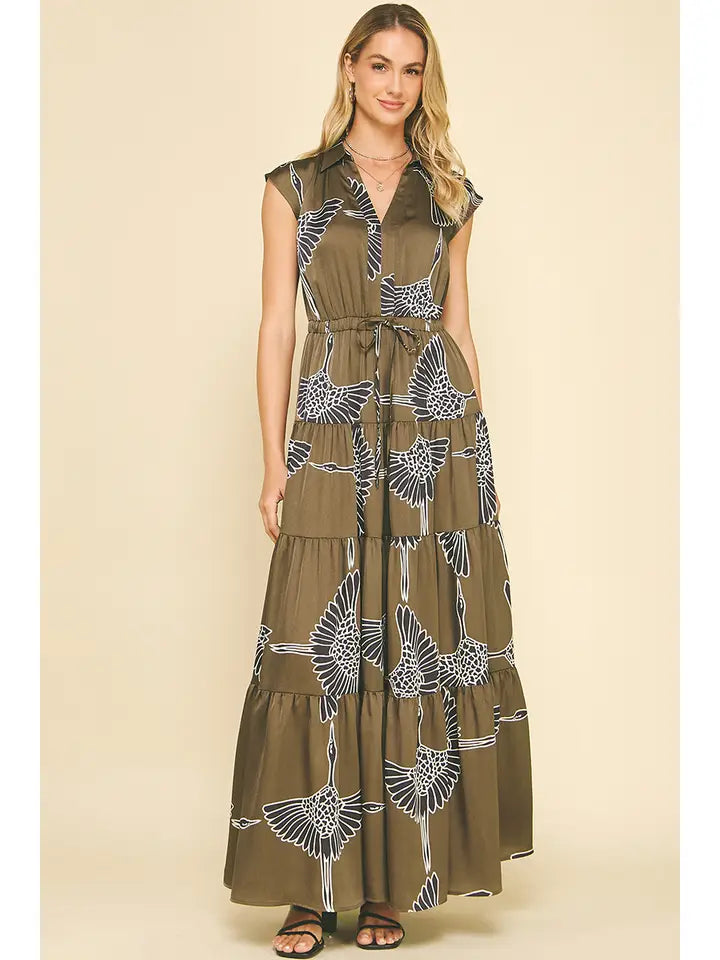 PRINT TIERED MAXI DRESS - MOCHA