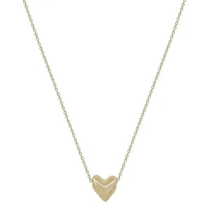 GOLD PUFFY HEART CHARM NECKLEACE 16" - 18" - Simply Carolina