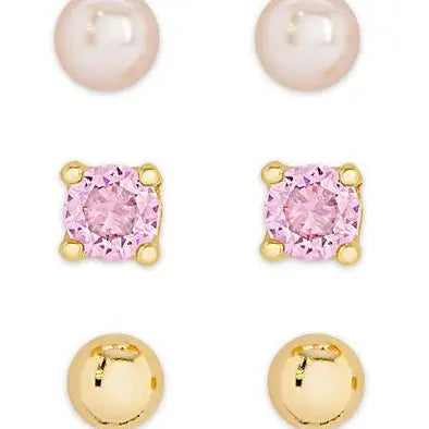 FRESHWATER PEARL AND CZ STUD SET - STERLING SILVER