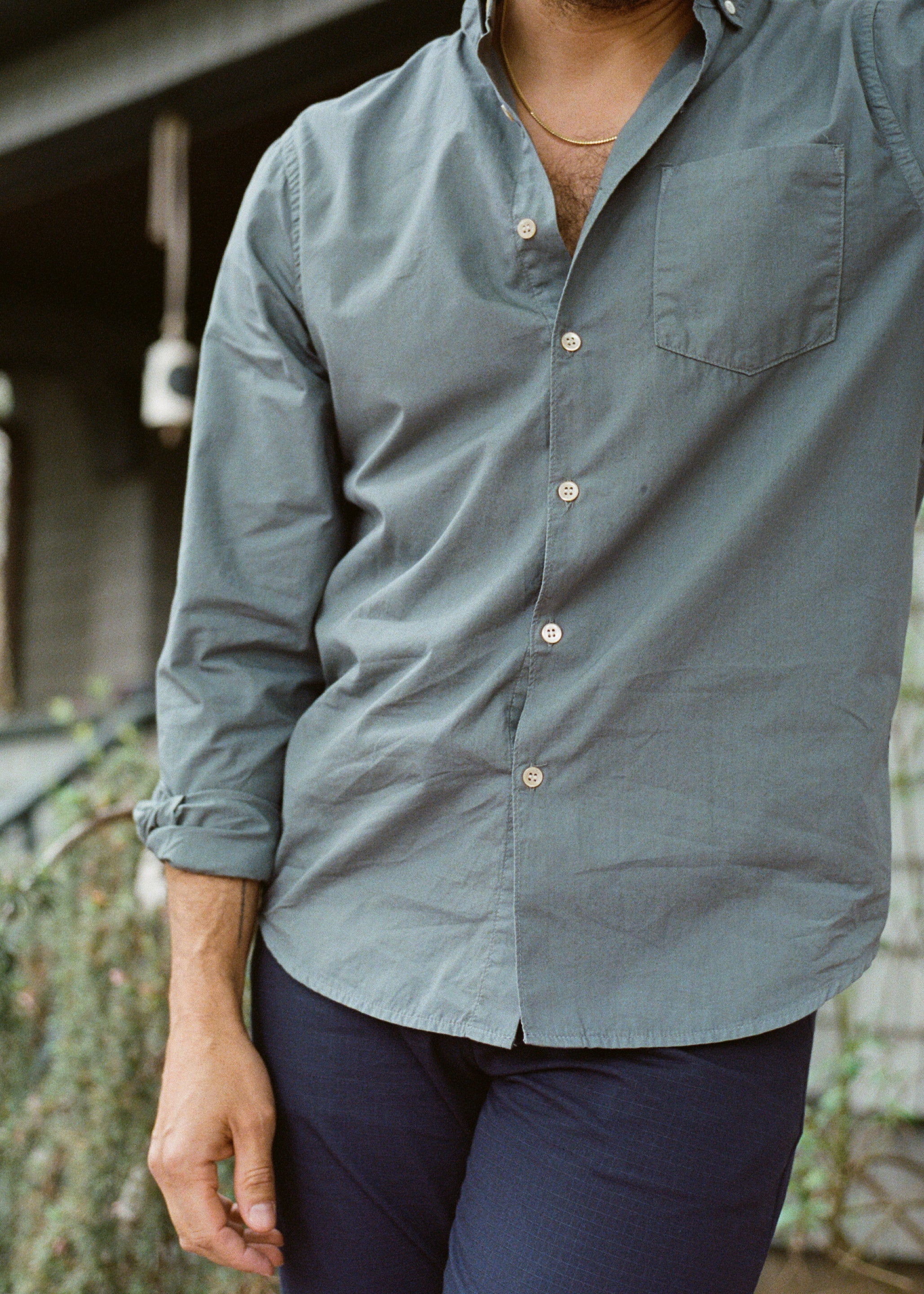 Washed Poplin Shirt, Steel Blue