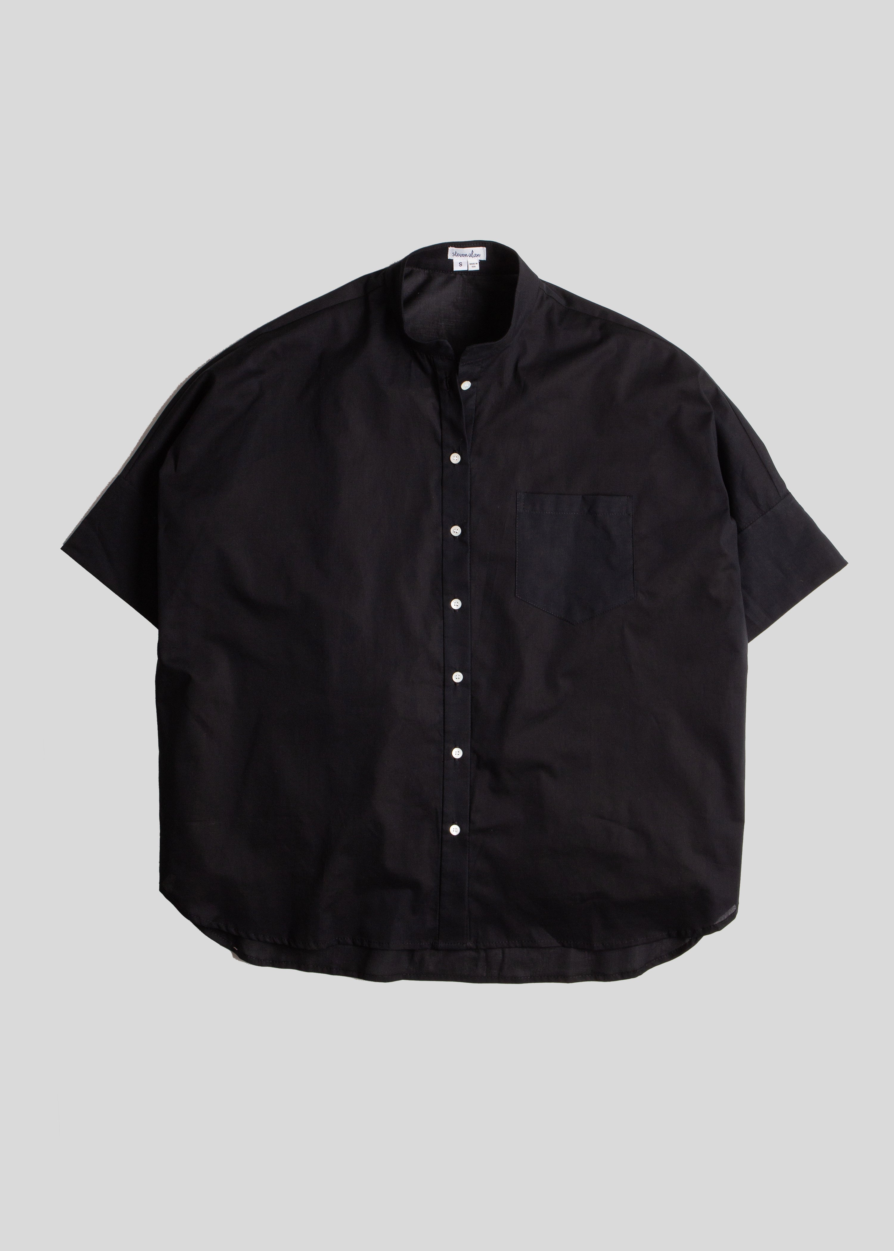 Image of Oversized Stand Collar Shirt, Black Batiste