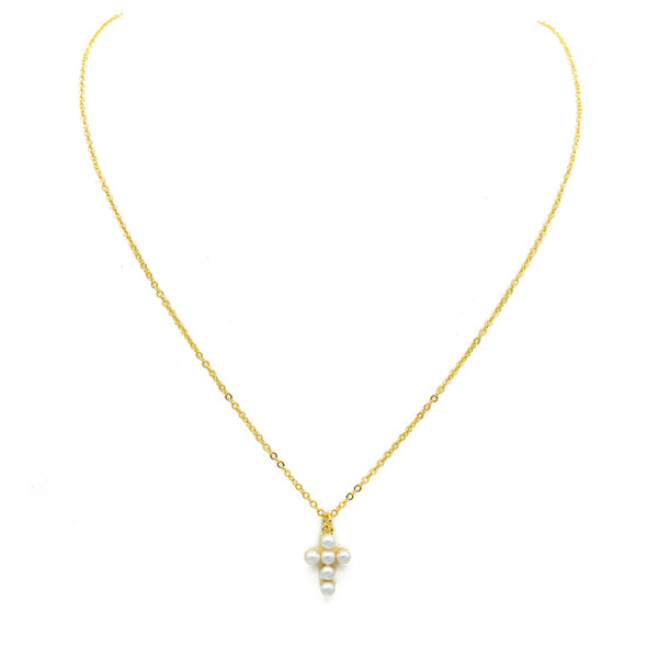 Sterling Silver Gold Plated Pearl Cross Pendant Necklace