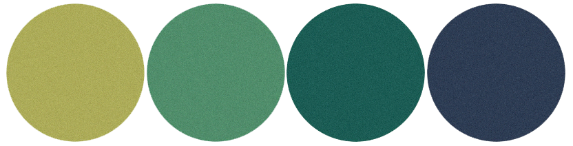 A row of four circles in light green, green, dark green, and dark blue