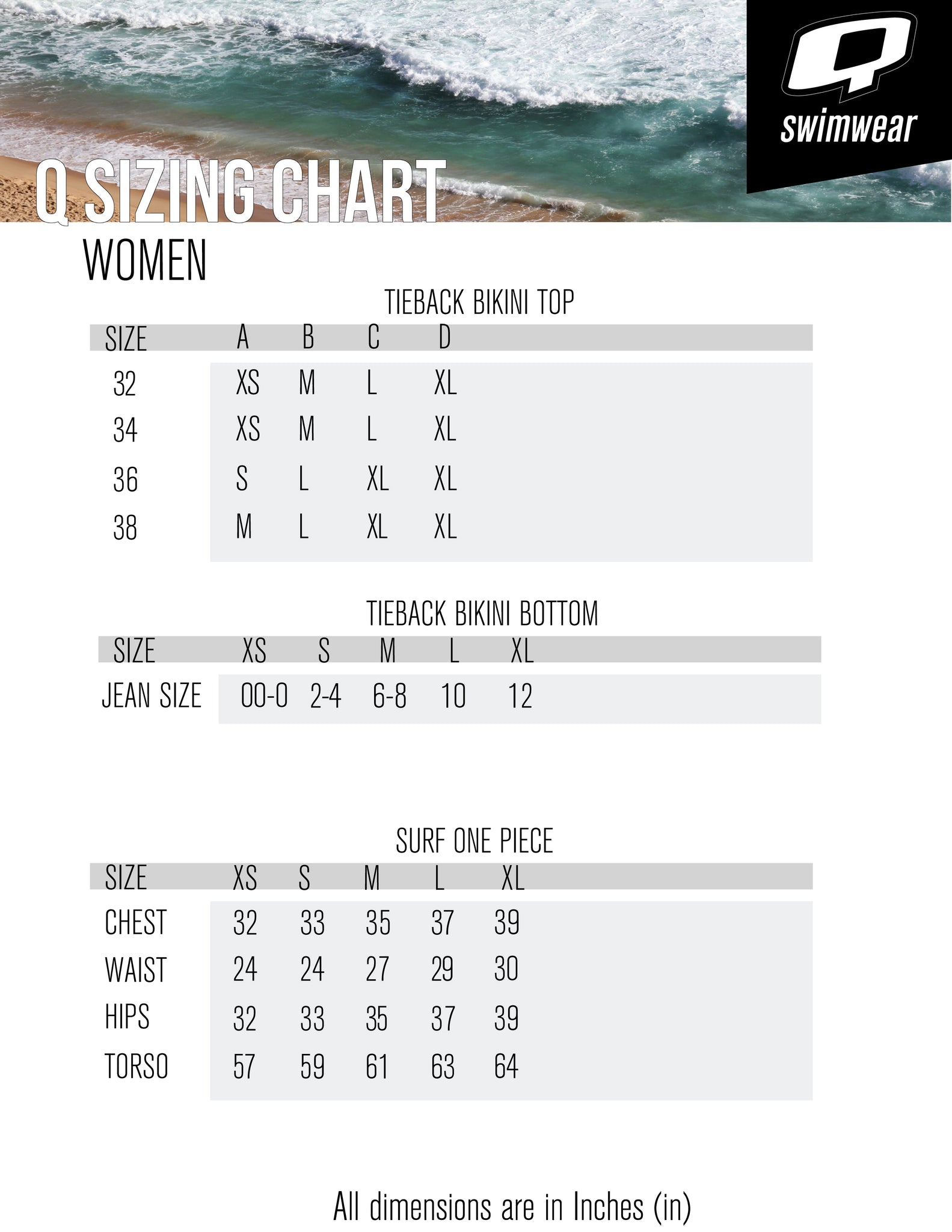 Swimsuit Measurement Chart