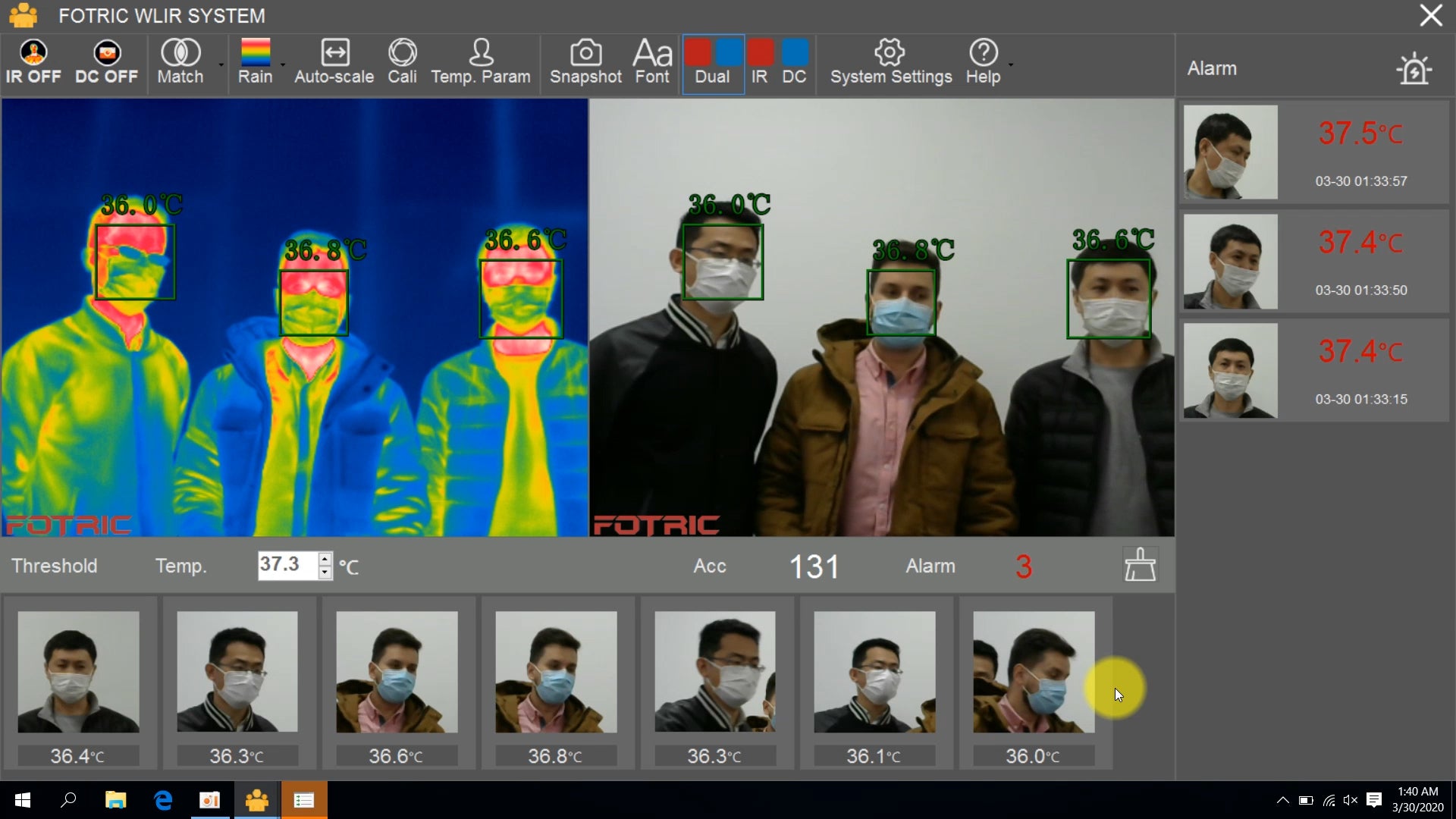 Fotric 226B AI non-stop temperature scan of 3 persons simultaneously