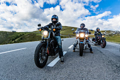 Motorcycle friends riding outdoors