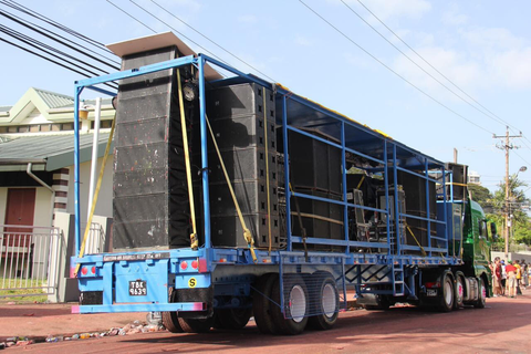 Speaker stacks on trucks at Tobago Carnival