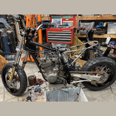 Handmade motorcycle built out of spare parts