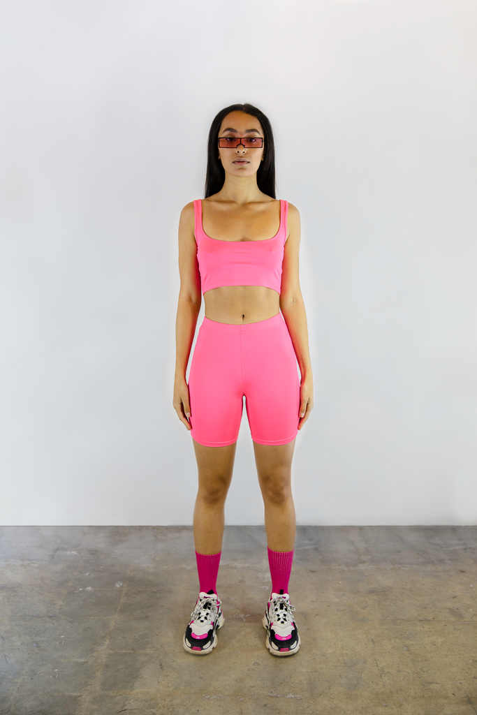 neon pink bicycle shorts