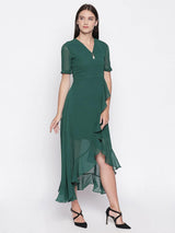 Green Georgette Slit Dress
