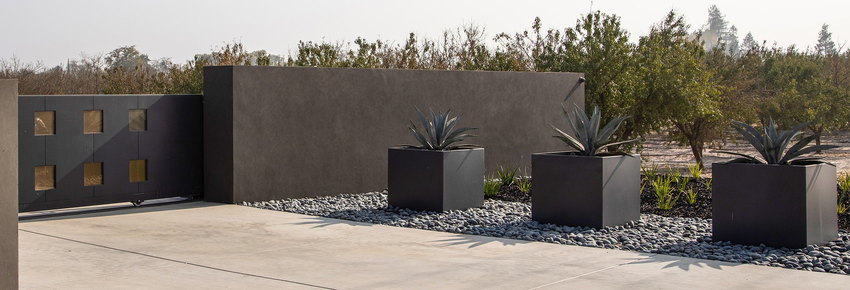 PureModern Large Custom Planters at Private Residence Driveway in CA